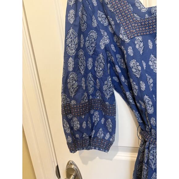 A Loves A Blue Boho Floral Dress Large Puff Sleeve Tiered Square Neckline - Picture 6 of 7